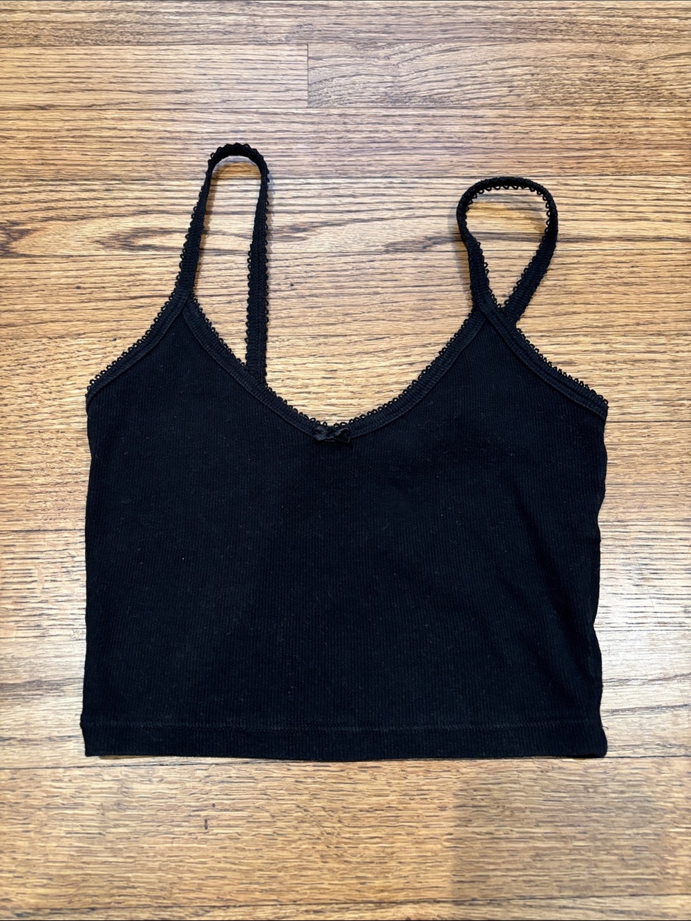 Sunday Best Black Ribbed Crop Tank with Picot Edge